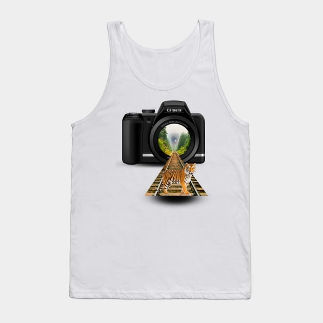 Tiger on Train Line Photography Tank Top by Md Abu Bakkar